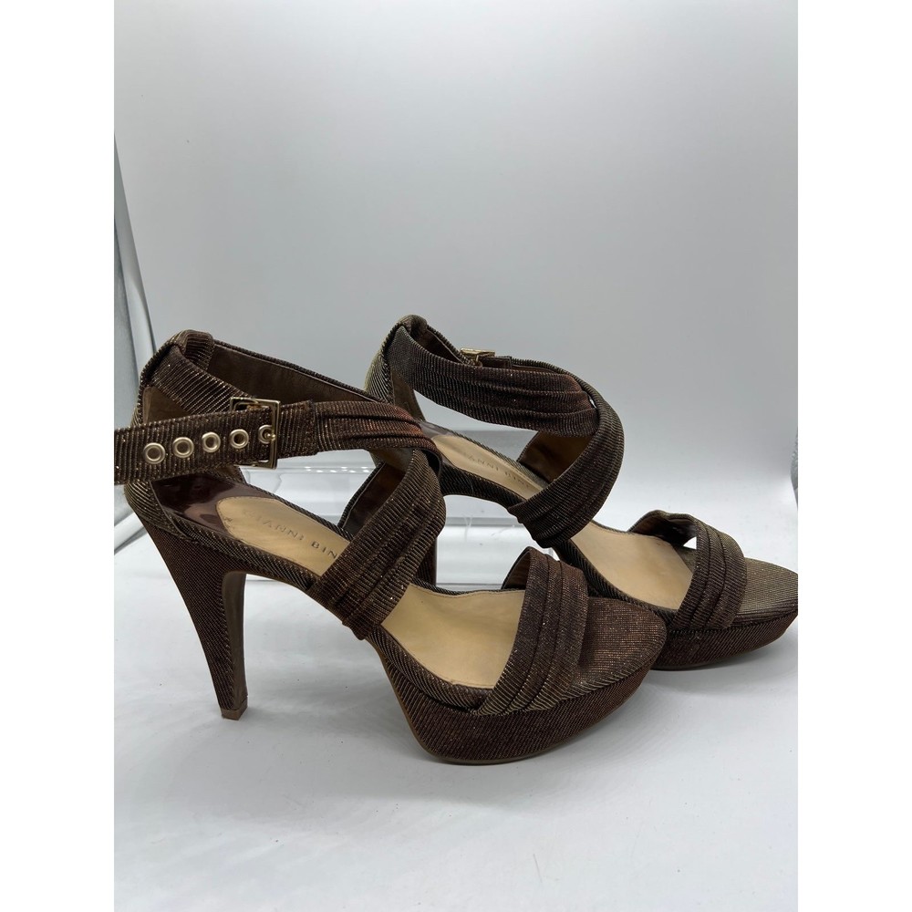 9 Gianni Bini GOLD Glittery Strap Sandal 4” High Heel Open Toe Platform Sling